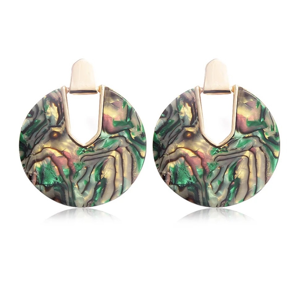 💋 Circle Abalone Statement Earrings - Picture 2 of 3